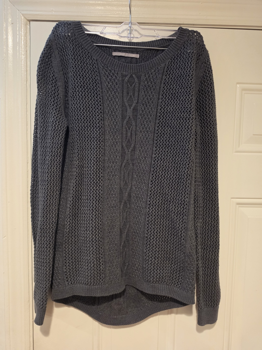 Rubbish Dark Gray Cable Scoop-Neck Sweater